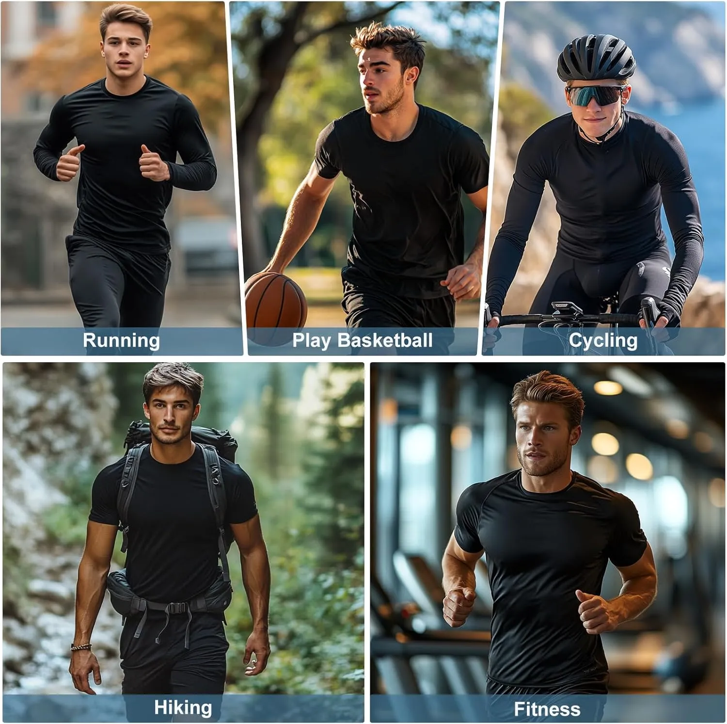 2 Pack Men's Sun Protection Shirts UPF 50  Rash Guard Quick Dry Swim T-Shirt Long/Short Sleeve for Running Fishing
