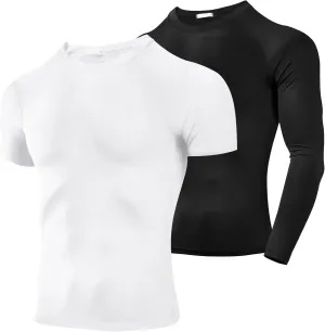 2 Pack Men's Sun Protection Shirts UPF 50  Rash Guard Quick Dry Swim T-Shirt Long/Short Sleeve for Running Fishing