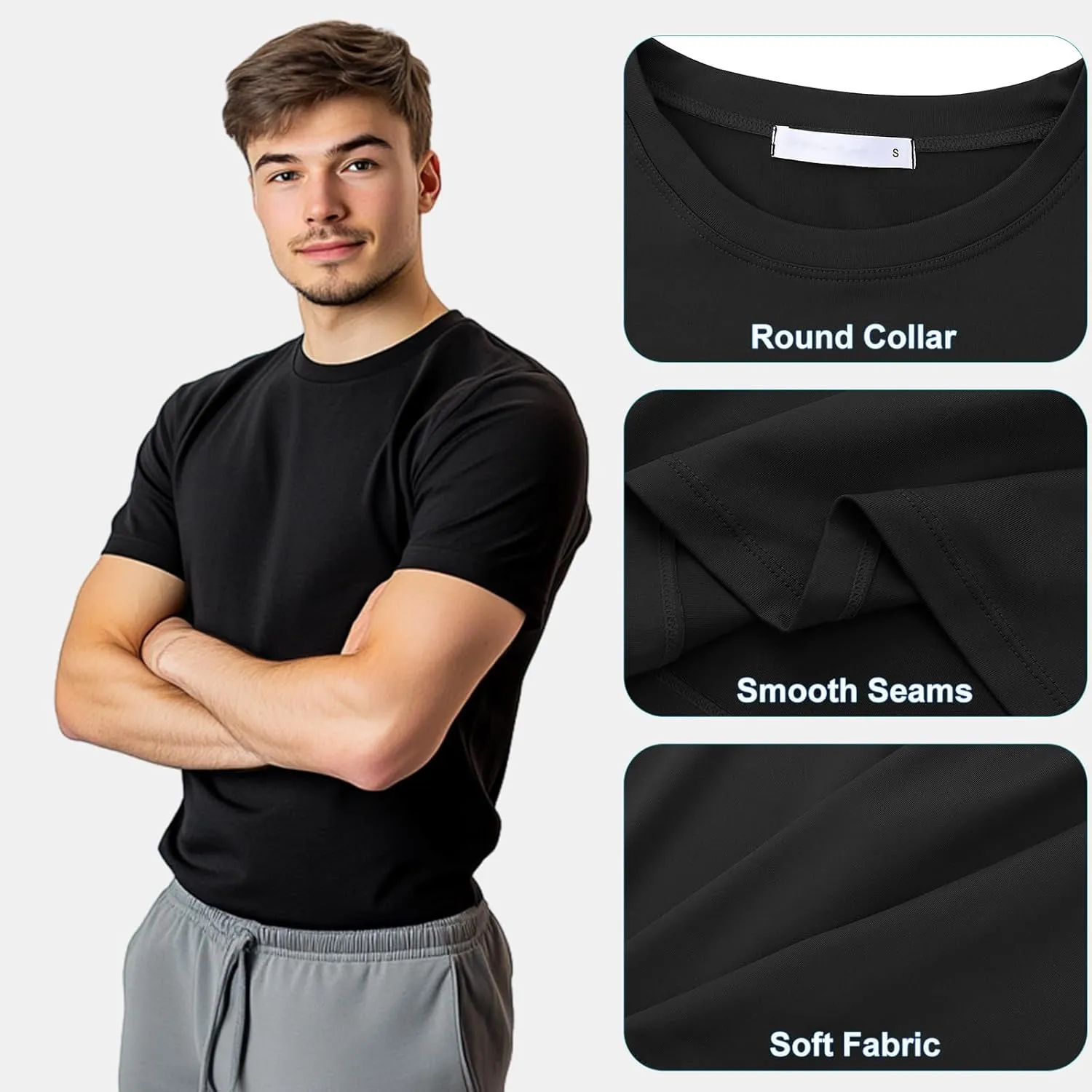 2 Pack Men's Sun Protection Shirts UPF 50  Rash Guard Quick Dry Swim T-Shirt Long/Short Sleeve for Running Fishing