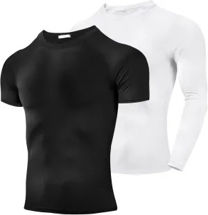 2 Pack Men's Sun Protection Shirts UPF 50  Rash Guard Quick Dry Swim T-Shirt Long/Short Sleeve for Running Fishing