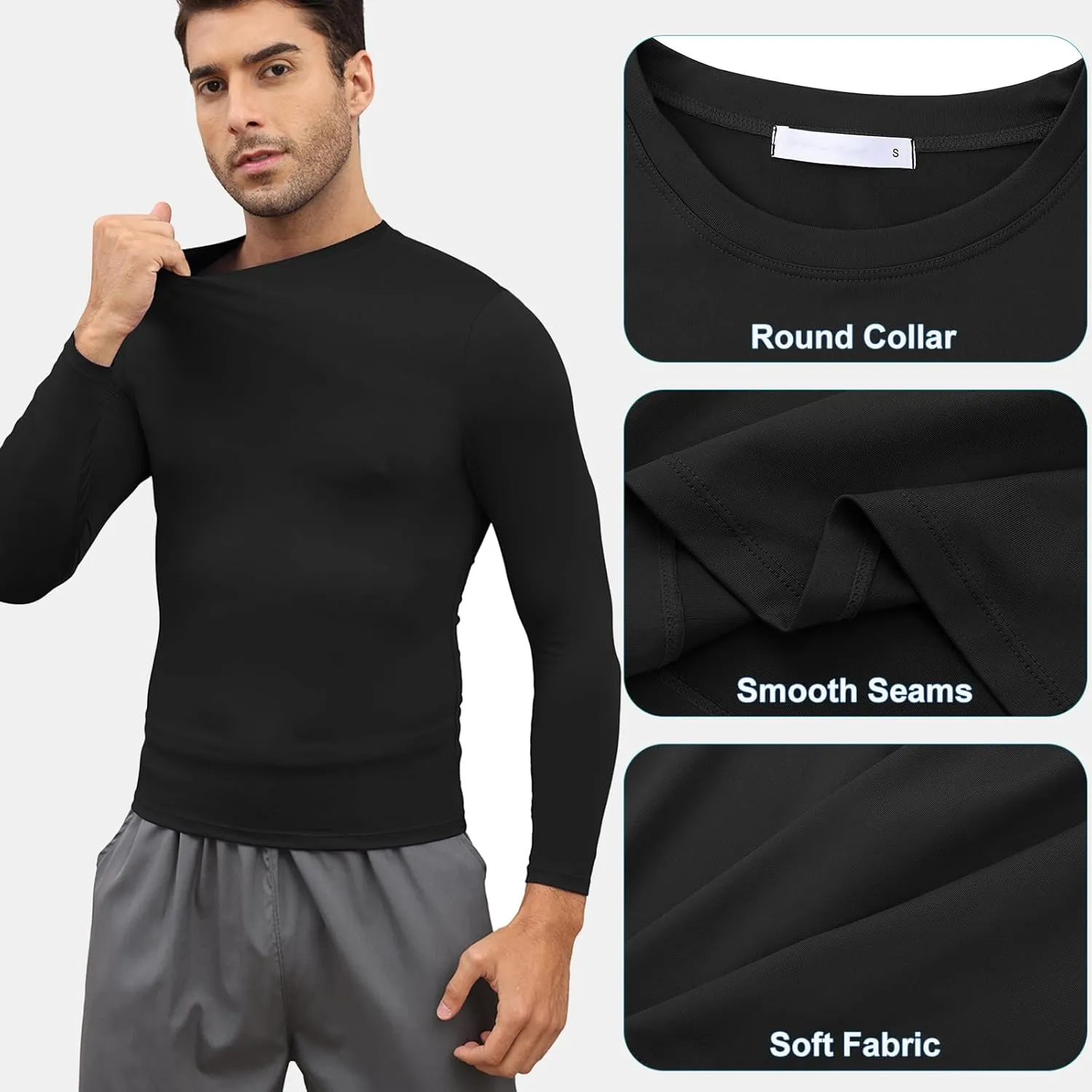 2 Pack Men's Sun Protection Shirts UPF 50  Rash Guard Quick Dry Swim T-Shirt Long/Short Sleeve for Running Fishing