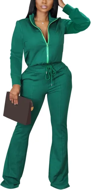 2 Piece Outfits for Women Long Sleeve Zipup Jacket Wide Leg Pants Retro Pure Color Tracksuit Sport Set Wine Red