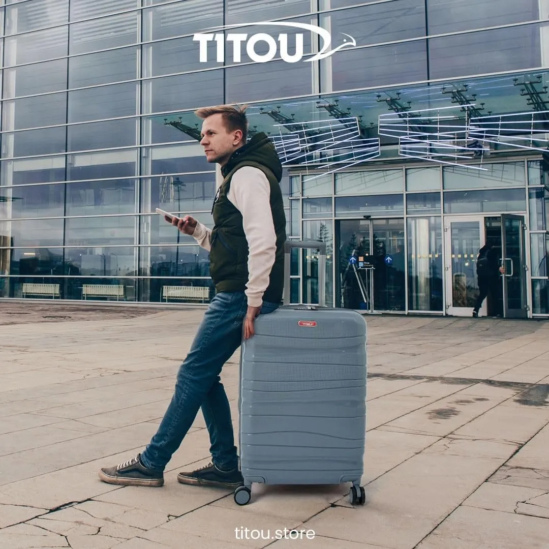 3-Piece Lightweight 100% Polypropylene Hardshell Luggage Set 360 Spinner Wheels, Airline-Approved Carry On, Durable Suitcases Set (Cream With Blue Chewing Gum Accessories)