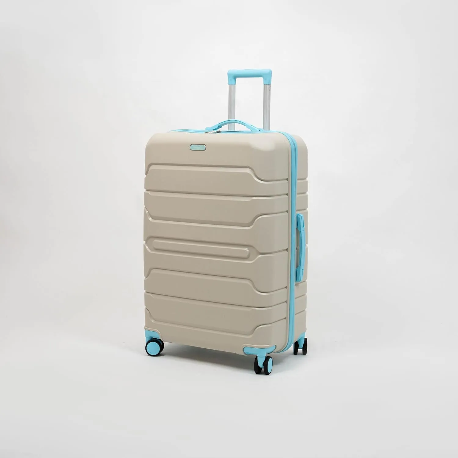 3-Piece Lightweight 100% Polypropylene Hardshell Luggage Set 360 Spinner Wheels, Airline-Approved Carry On, Durable Suitcases Set (Cream With Blue Chewing Gum Accessories)