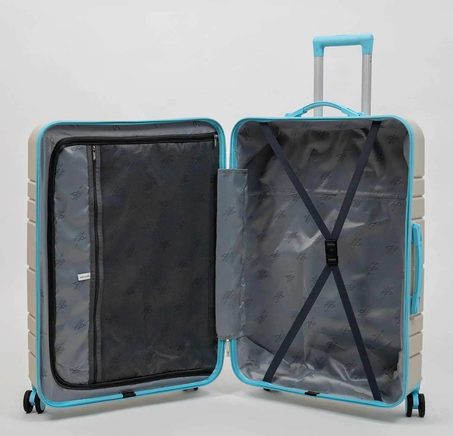 3-Piece Lightweight 100% Polypropylene Hardshell Luggage Set 360 Spinner Wheels, Airline-Approved Carry On, Durable Suitcases Set (Cream With Blue Chewing Gum Accessories)