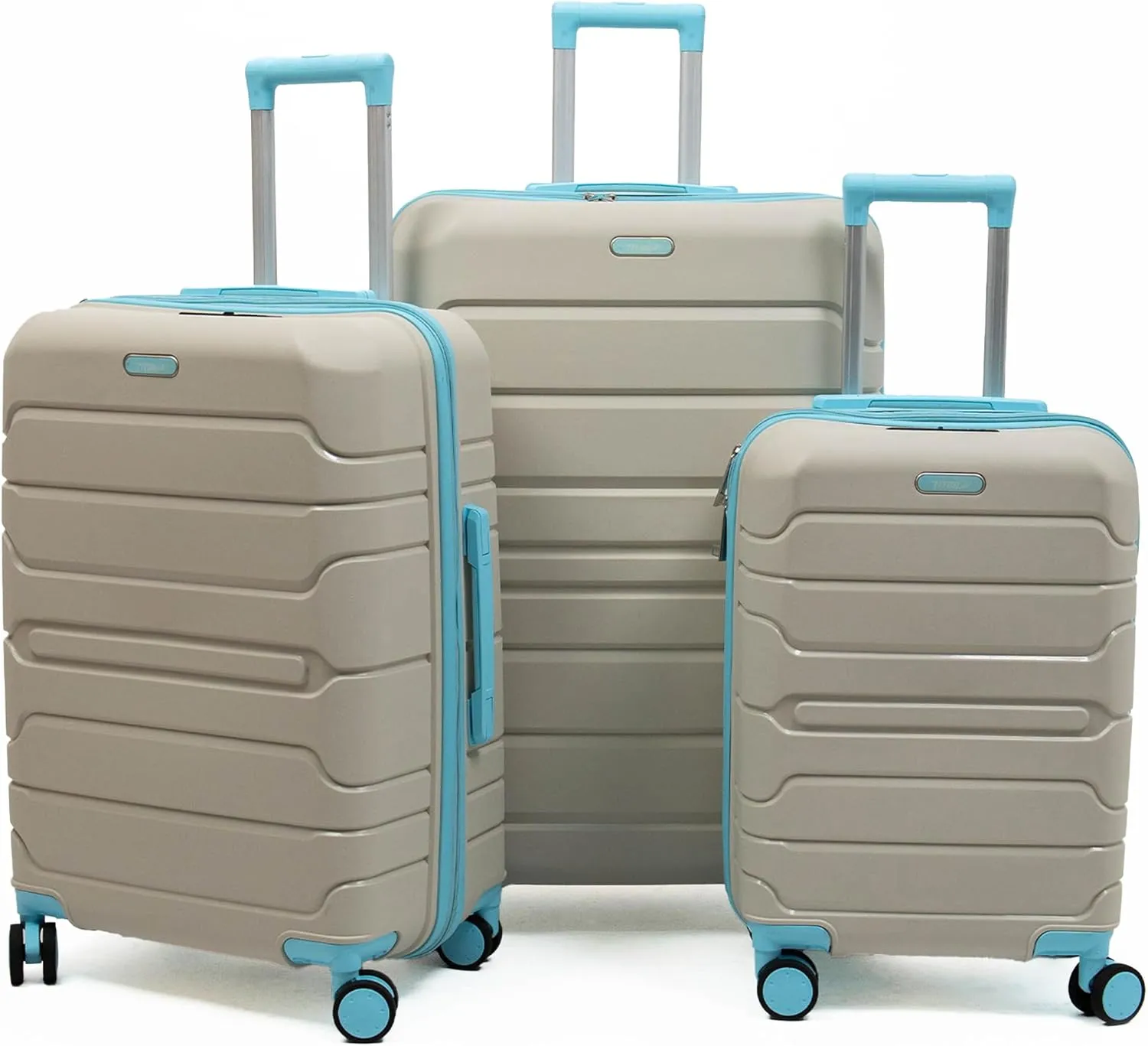 3-Piece Lightweight 100% Polypropylene Hardshell Luggage Set 360 Spinner Wheels, Airline-Approved Carry On, Durable Suitcases Set (Cream With Blue Chewing Gum Accessories)