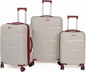 3-Piece Lightweight 100% Polypropylene Hardshell Luggage Set with 360 Removable Spinner Wheels, Airline-Approved Carry On, Durable Travel Suitcases Set (Cream with Bordeaux Accessories)
