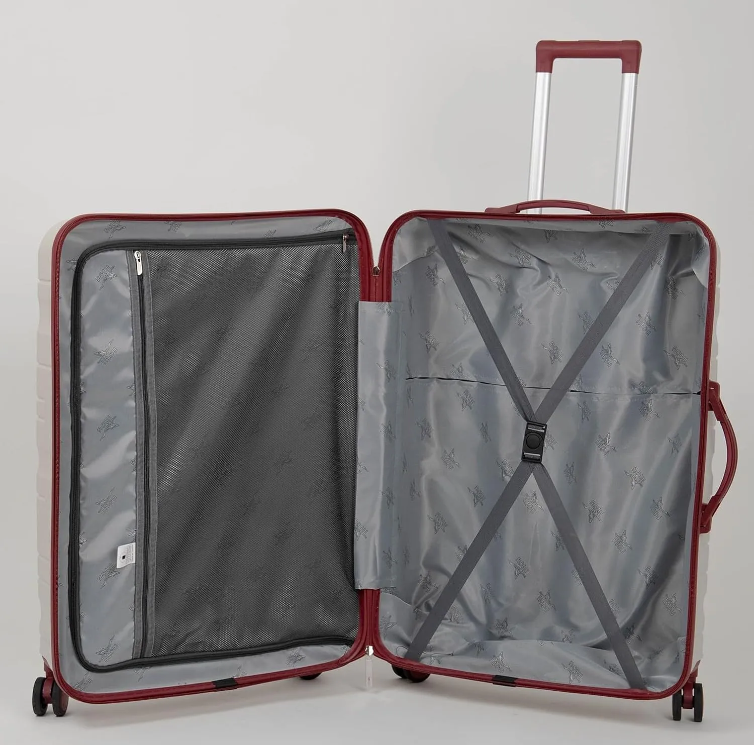 3-Piece Lightweight 100% Polypropylene Hardshell Luggage Set with 360 Removable Spinner Wheels, Airline-Approved Carry On, Durable Travel Suitcases Set (Cream with Bordeaux Accessories)