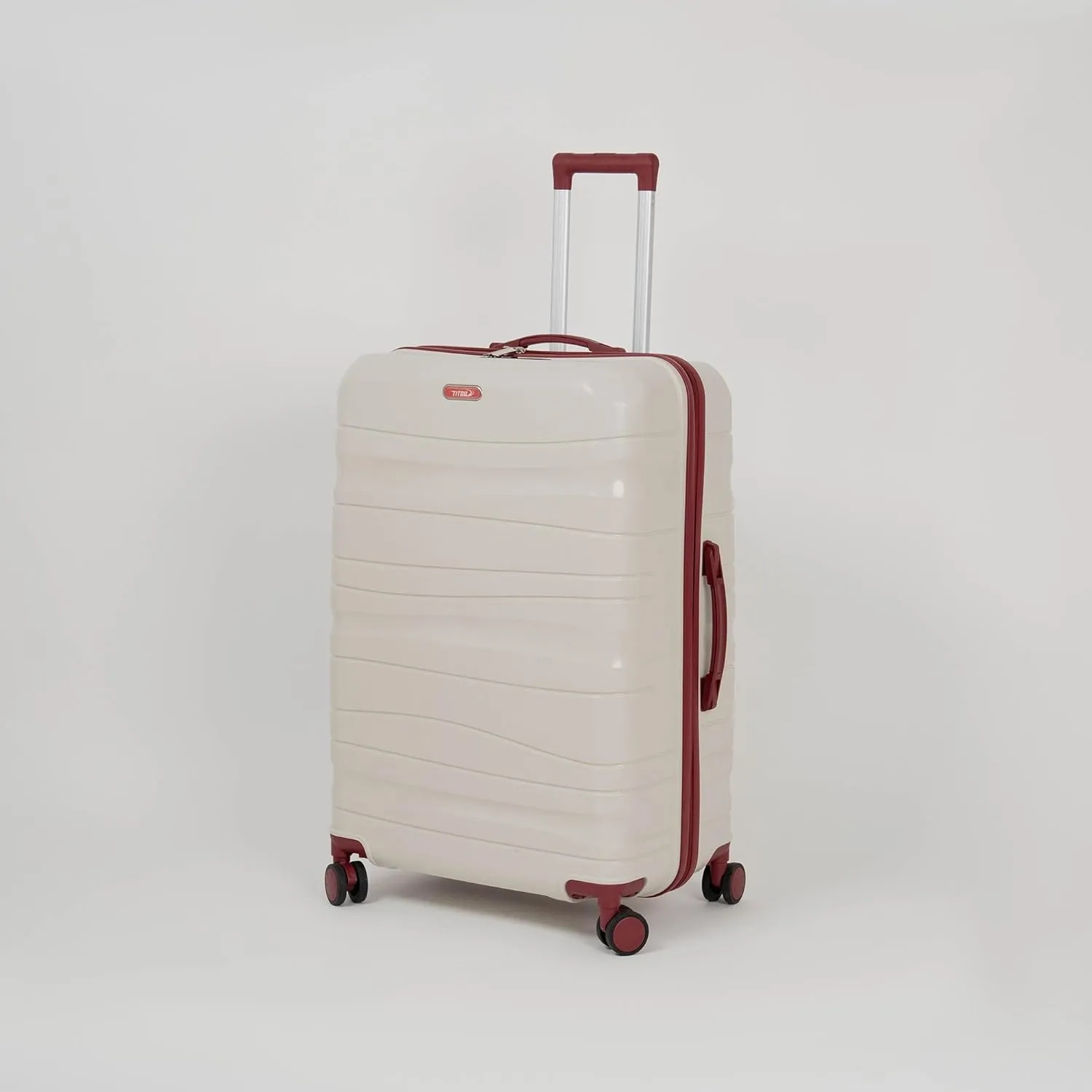 3-Piece Lightweight 100% Polypropylene Hardshell Luggage Set with 360 Removable Spinner Wheels, Airline-Approved Carry On, Durable Travel Suitcases Set (Cream with Bordeaux Accessories)
