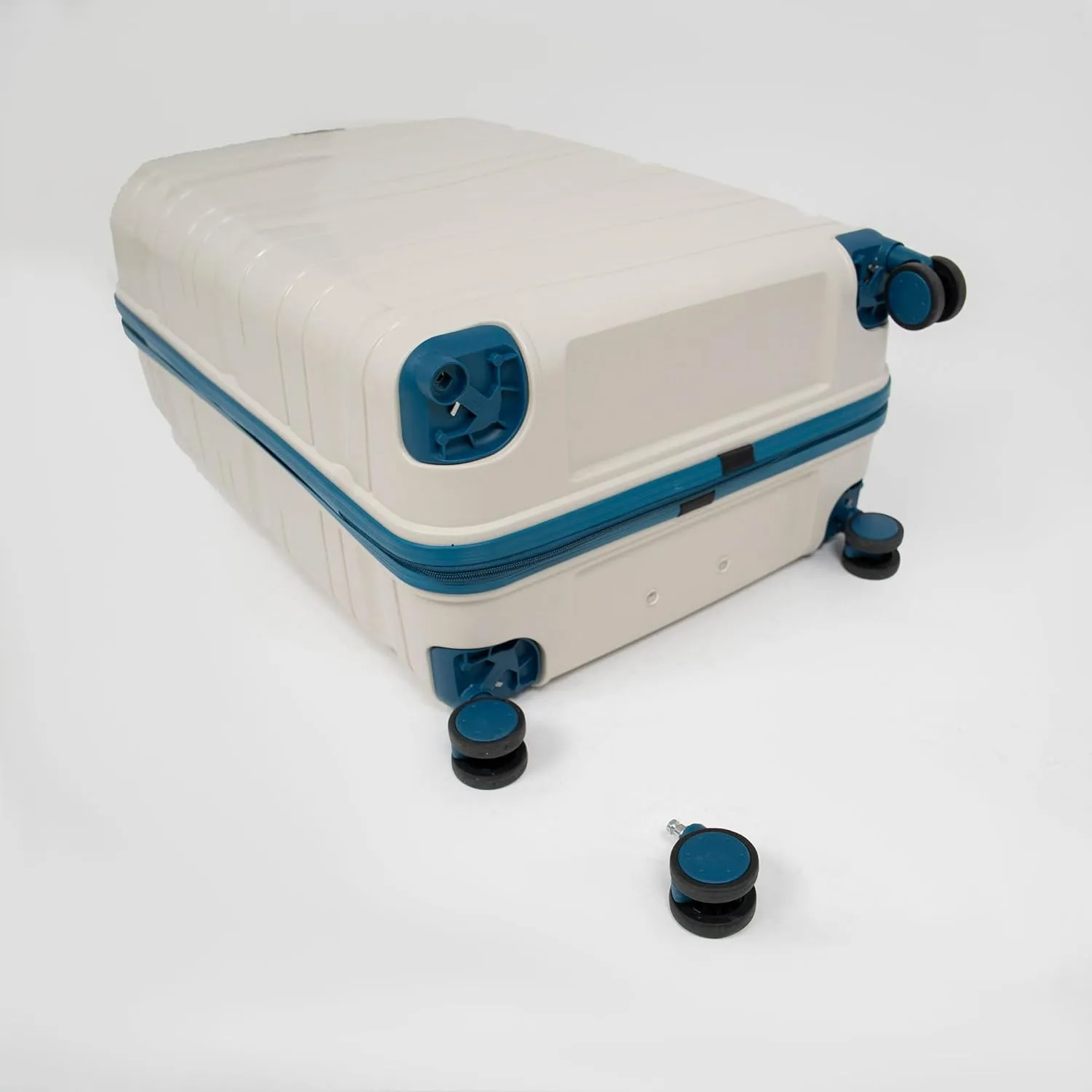 3-Piece Lightweight 100% Polypropylene Hardshell Luggage Set with 360 Removable Spinner Wheels, Airline-Approved Carry On, Durable Travel Suitcases Set (Cream with Turquoise Blue)