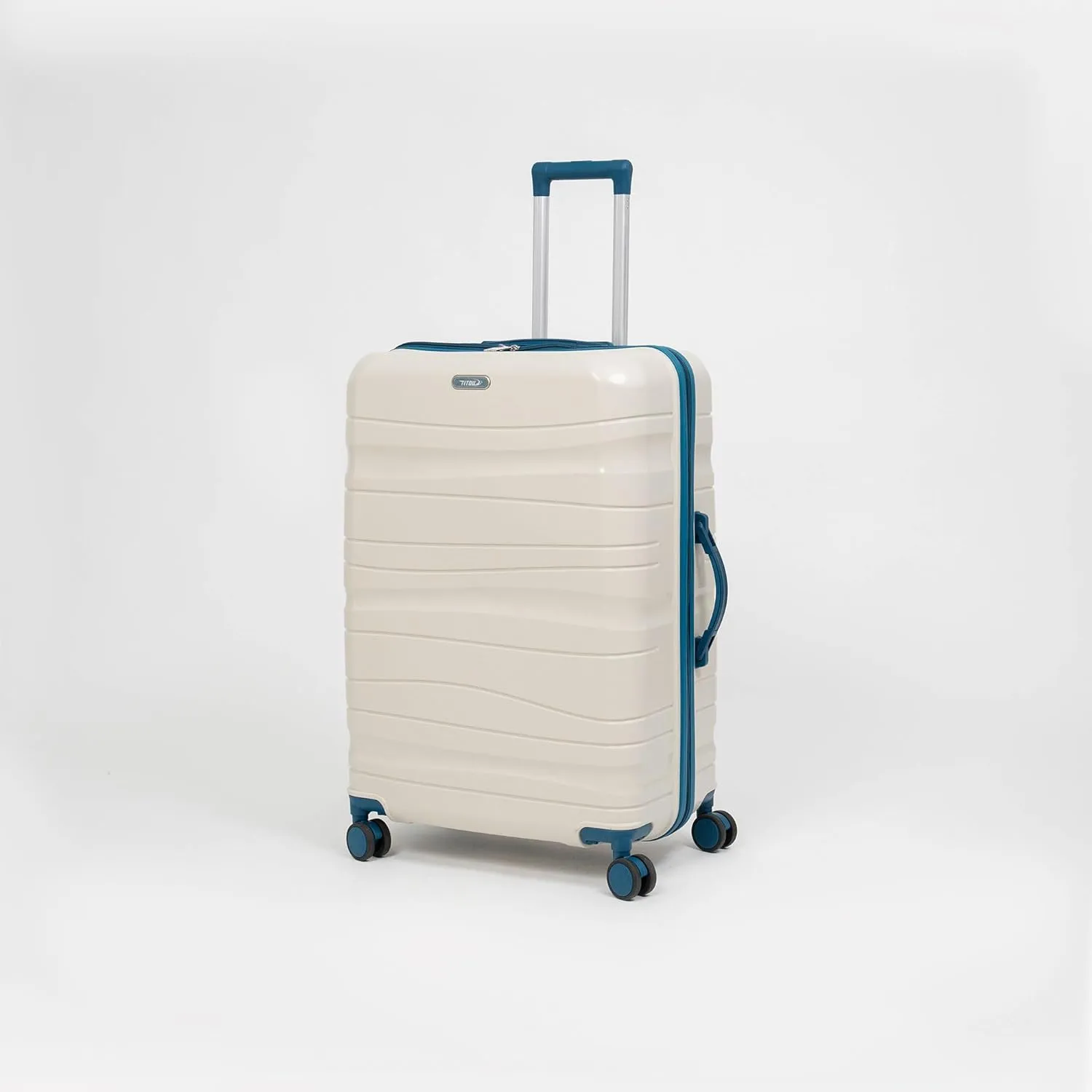3-Piece Lightweight 100% Polypropylene Hardshell Luggage Set with 360 Removable Spinner Wheels, Airline-Approved Carry On, Durable Travel Suitcases Set (Cream with Turquoise Blue)