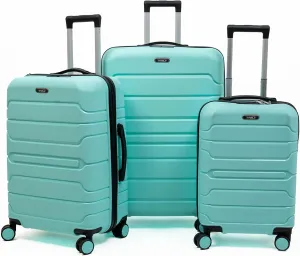 3-Piece Lightweight 100% Polypropylene Hardshell Luggage Set with 360 Spinner Wheels, Airline-Approved Carry On, Durable Suitcases Set (Green Chewing Gum With Black Accessories)