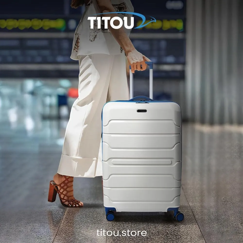 3-Piece Lightweight 100% Polypropylene Hardshell Luggage Set with 360 Spinner Wheels, Airline-Approved Carry On, Durable Travel Suitcases Set (Cream with Gray Accessories)