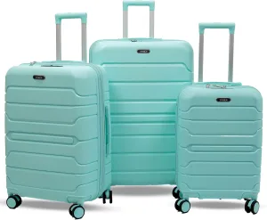 3-Piece Lightweight 100% Polypropylene Hardshell Luggage Set with 360 Spinner Wheels, Airline-Approved Carry On, Durable Travel Suitcases Set (Green Chewing Gum)