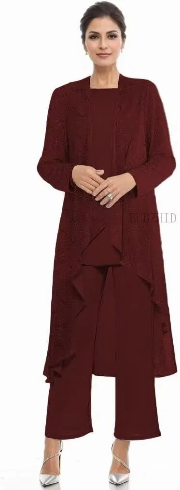 3 Pieces Mother of The Bride Pant Suits for Women Dressy Sequin Formal Wedding Dress with Jacket