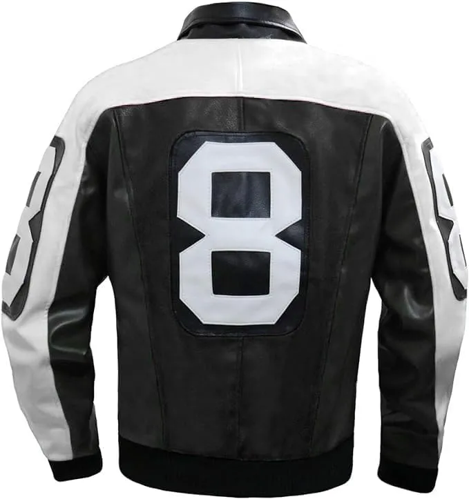 8 Ball Pool Bomber Jacket- Faux Leather Seinfeld David Puddy Eight ball Lettermen Jacket - 90's Leather Bomber Jacket