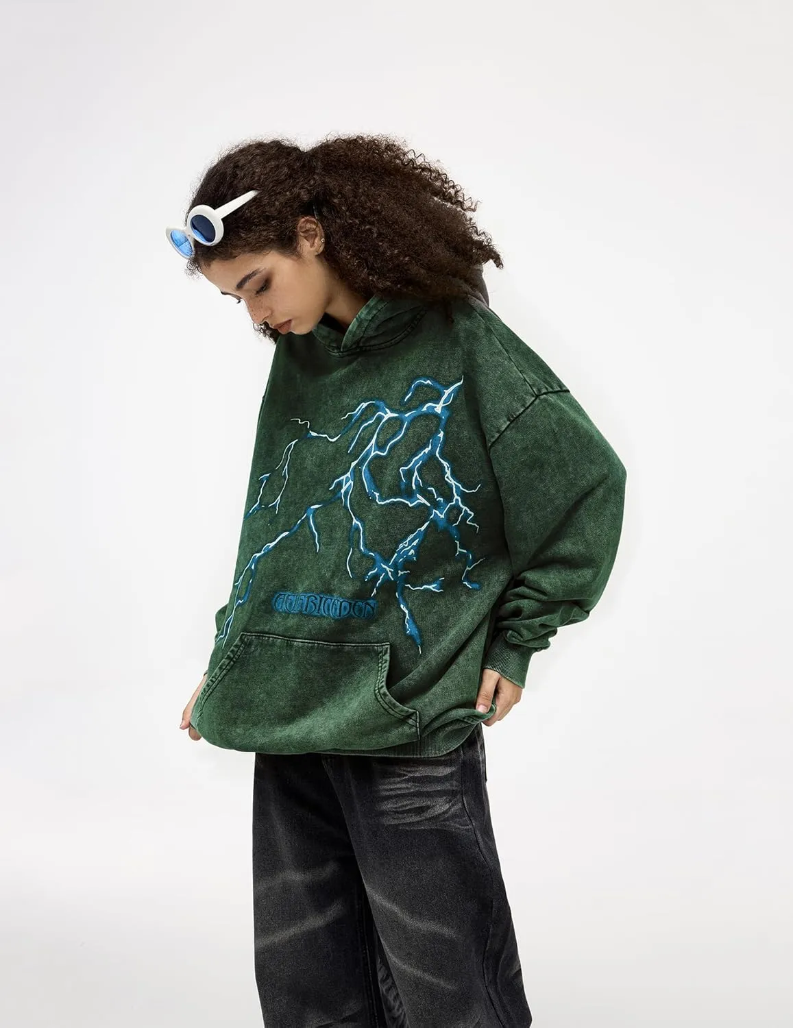 Aelfric Eden Mens Lightning Graphic Hoodies Print Oversized Unisex Streetwear Vintage Hoodie Y2k Sweatshirt Pocket Pullover