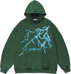 Aelfric Eden Mens Lightning Graphic Hoodies Print Oversized Unisex Streetwear Vintage Hoodie Y2k Sweatshirt Pocket Pullover