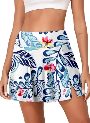 Aleumdr Women's 3" High Waisted Swim Skirt with Zipper Pockets Tummy Control Side Split Bathing Suit Swimsuit Tankini Bottoms
