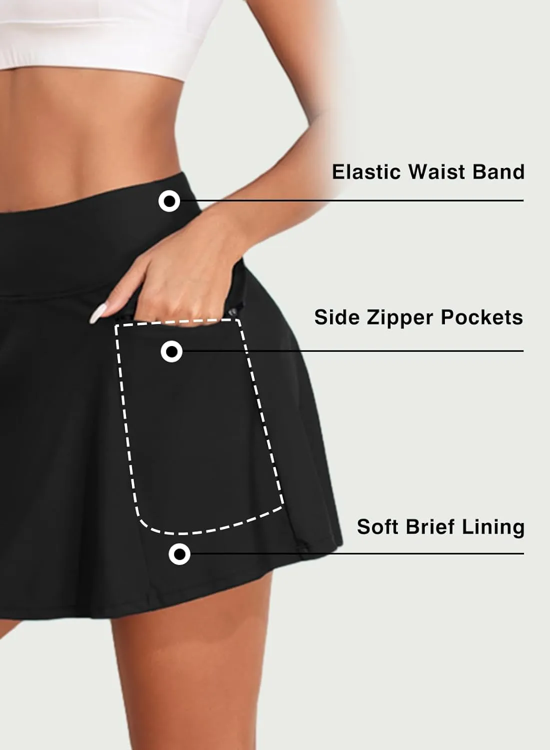 Aleumdr Women's 3" High Waisted Swim Skirt with Zipper Pockets Tummy Control Side Split Bathing Suit Swimsuit Tankini Bottoms