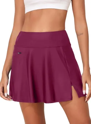 Aleumdr Women's 3" High Waisted Swim Skirt with Zipper Pockets Tummy Control Side Split Bathing Suit Swimsuit Tankini Bottoms