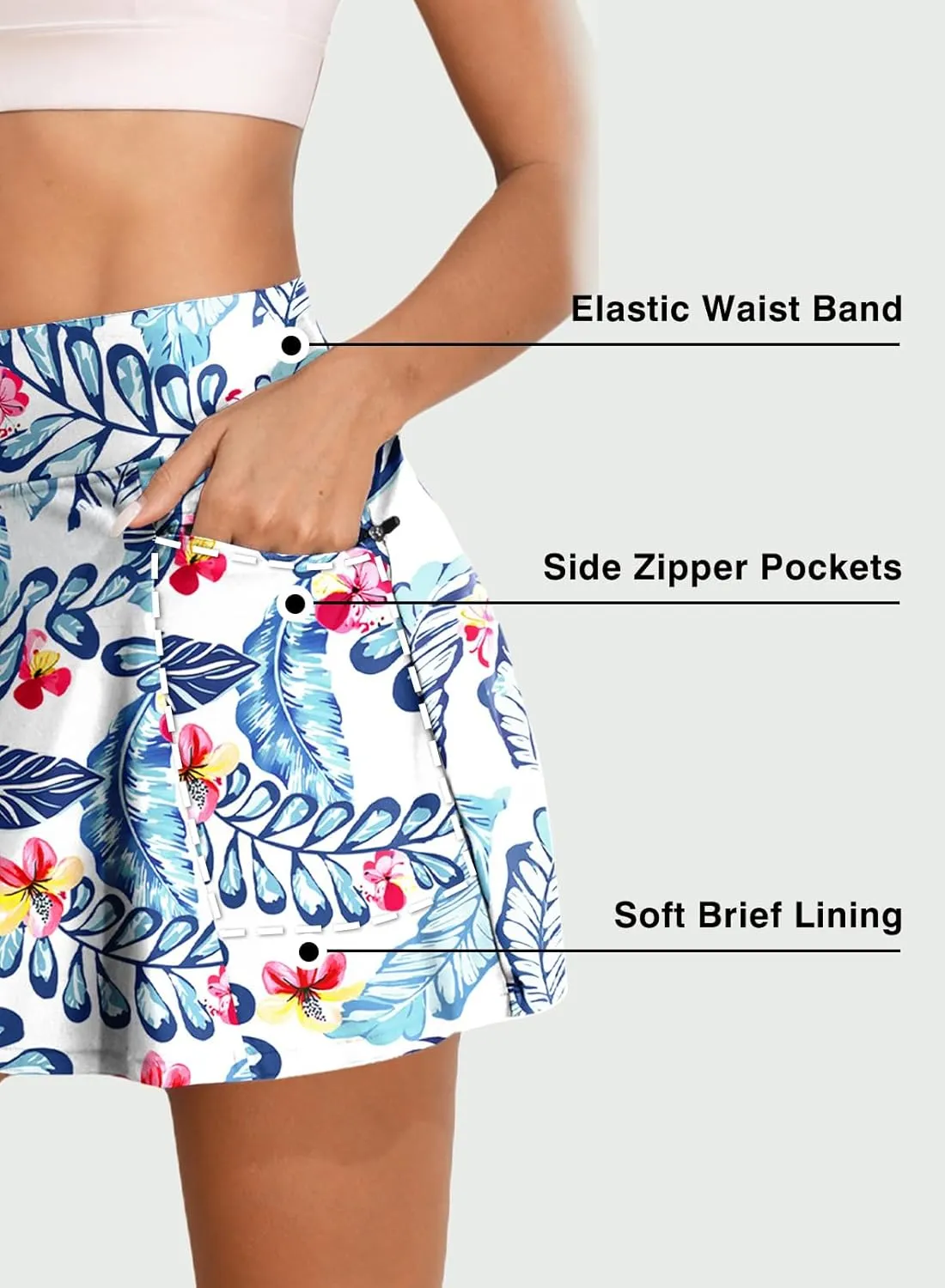Aleumdr Women's 3" High Waisted Swim Skirt with Zipper Pockets Tummy Control Side Split Bathing Suit Swimsuit Tankini Bottoms
