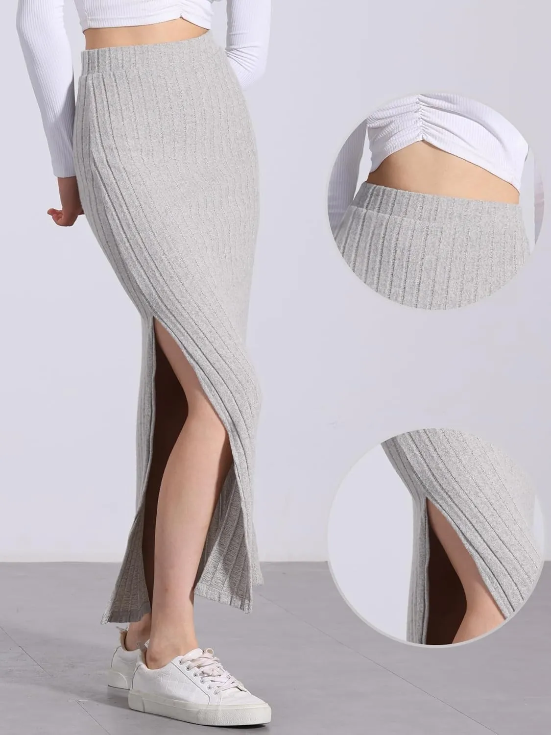 Allegra K High Waisted Long Skirt for Women's Slit Bodycon Knit Pencil Skirt