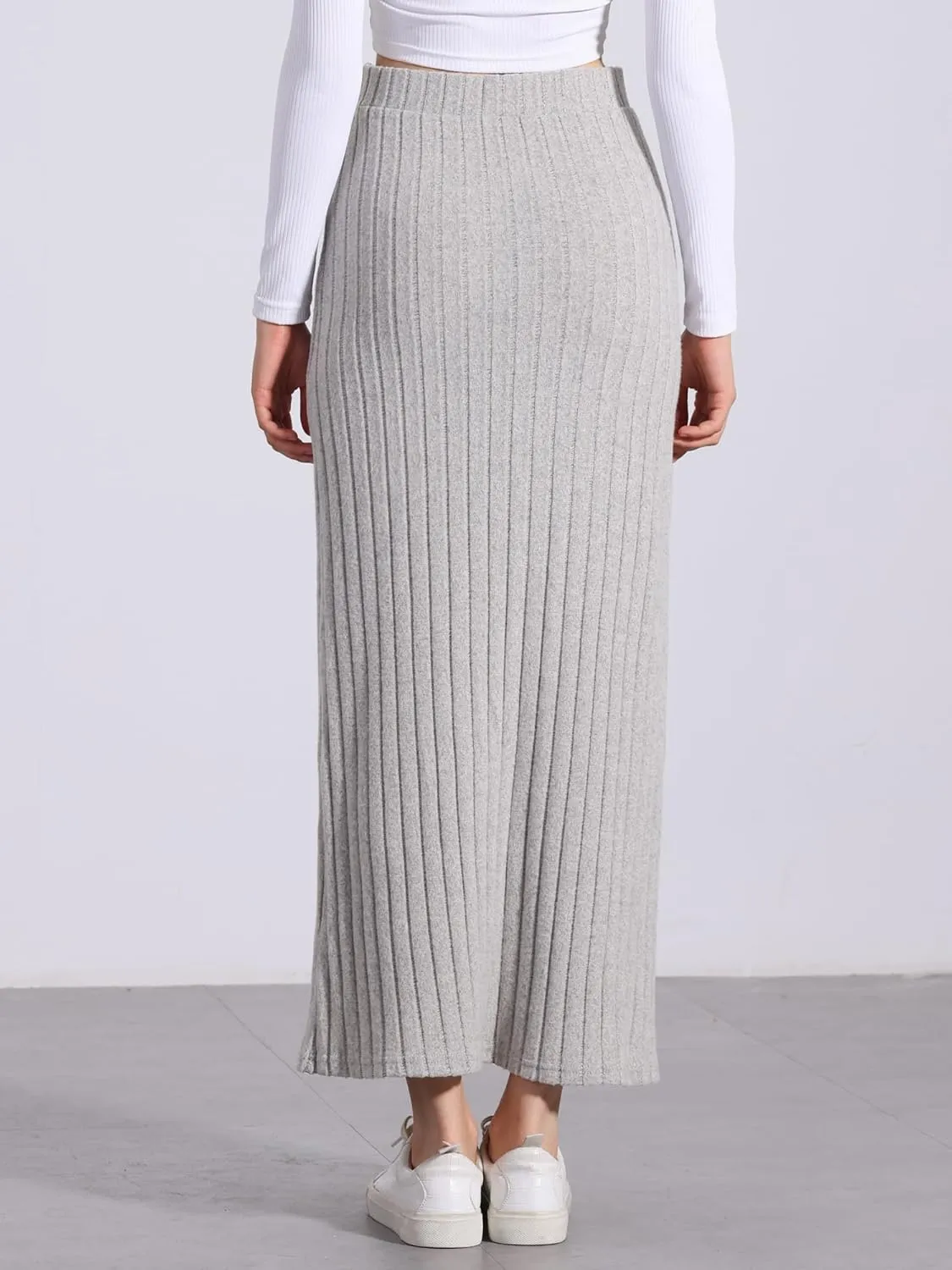 Allegra K High Waisted Long Skirt for Women's Slit Bodycon Knit Pencil Skirt