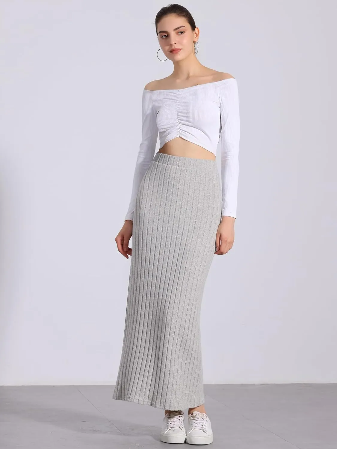 Allegra K High Waisted Long Skirt for Women's Slit Bodycon Knit Pencil Skirt