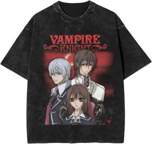Anime Vampire Knight Vintage Oversized T Shirt Fashion Crew Neck Cotton Short Sleeves Tops for Mens and Womens