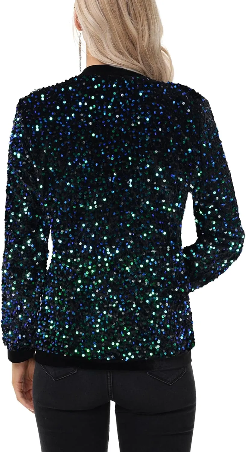 Anna-Kaci Women's Sparkly Sequin Cardigan Long Sleeve Open Front Glitter Party Sequin Blazer Jacket