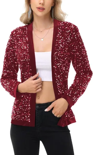 Anna-Kaci Women's Sparkly Sequin Cardigan Long Sleeve Open Front Glitter Party Sequin Blazer Jacket