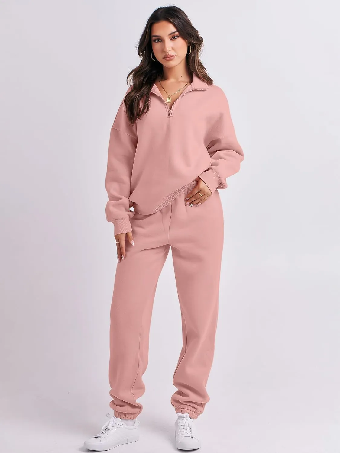 ANRABESS Women 2 Piece Outfits Sweatsuit Oversized Half Zip Sweatshirt Jogger Sweatpants Tracksuit Lounge Set 2024 Clothes