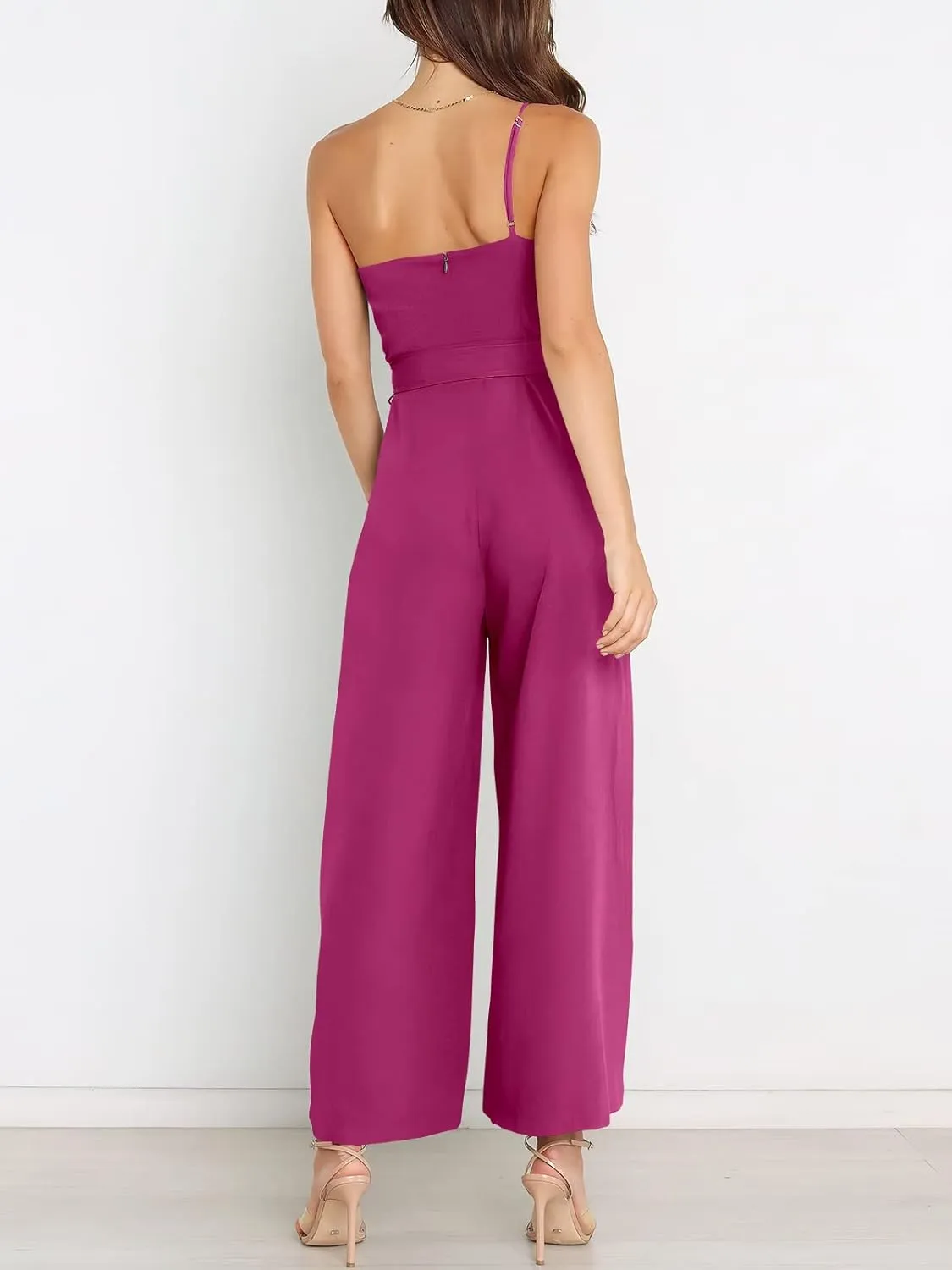 ANRABESS Women Summer Dressy Jumpsuits One Shoulder Sleeveless Casual Wide Leg Pants Romper Jumper 2025 Trendy Outfits