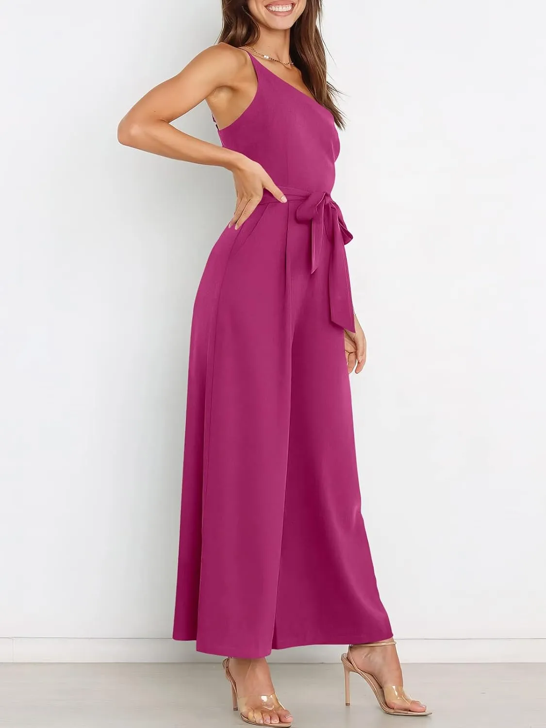 ANRABESS Women Summer Dressy Jumpsuits One Shoulder Sleeveless Casual Wide Leg Pants Romper Jumper 2025 Trendy Outfits