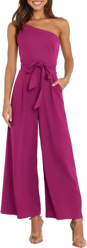 ANRABESS Women Summer Dressy Jumpsuits One Shoulder Sleeveless Casual Wide Leg Pants Romper Jumper 2025 Trendy Outfits