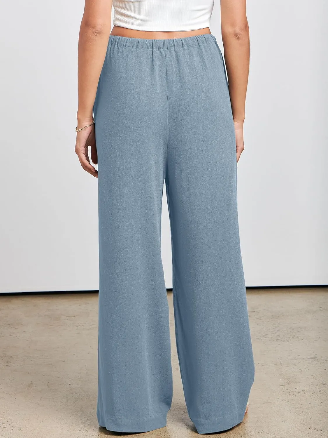 ANRABESS Womens Linen Palazzo Pants Summer Flowy Wide Leg Drawstring Casual Trousers with Pockets Beach Vacation Outfits
