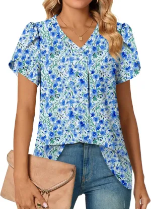 Aodemo Women's 2025 Summer Dressy Chiffon Blouse Petal Short Sleeve V Neck Tunic Tops Office Work Shirt for Leggings