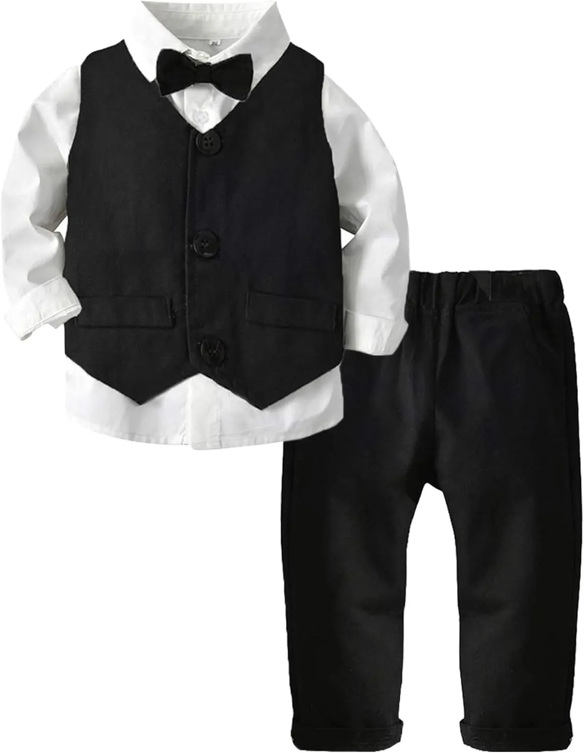 ARTMINE Toddler Boy Clothes Suit Gentleman Wedding Outfits, Formal Dress Shirt Bowtie Vest Pants