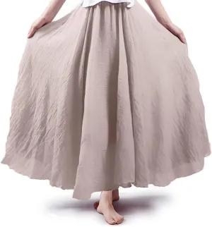 ASHER FASHION Women's Bohemian Style Elastic Waist Band Cotton Linen Long Maxi Skirt Dress