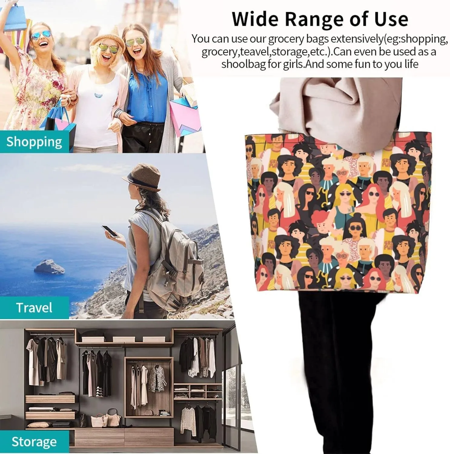ASYG Funny Shoulder Bag Art Bags Storage Handle Women Shopping Bag Portable Women Bag
