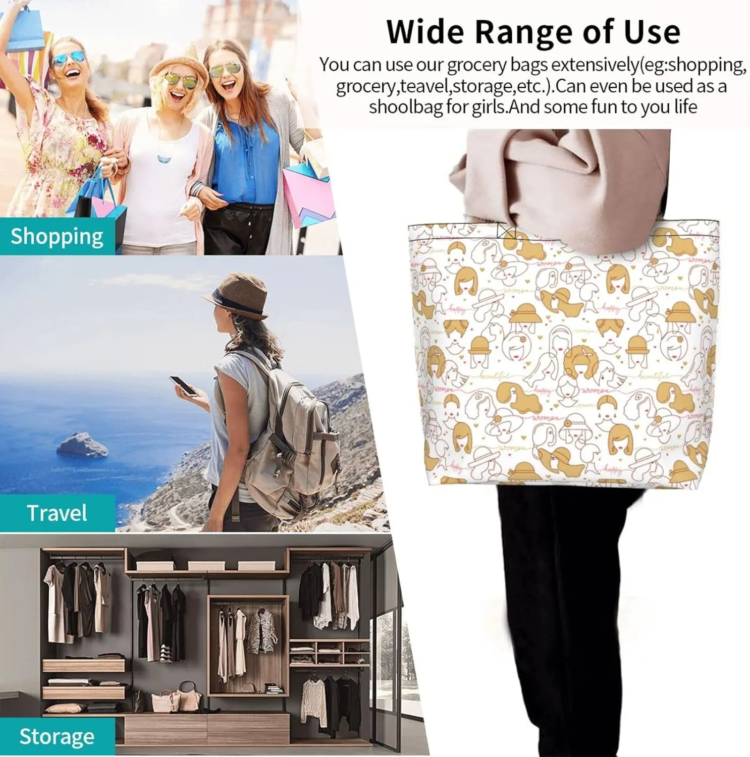 ASYG Funny Shoulder Bag Art Bags Storage Handle Women Shopping Bag Portable Women Bag