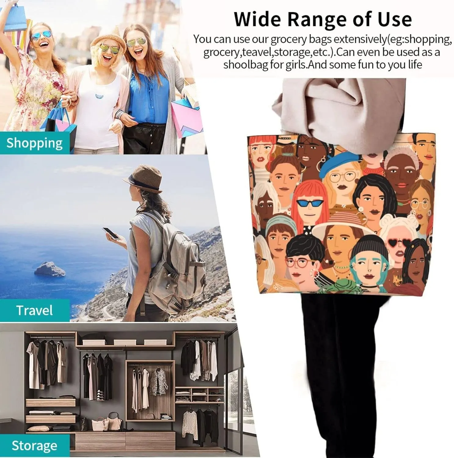 ASYG Funny Shoulder Bag Art Bags Storage Handle Women Shopping Bag Portable Women Bag