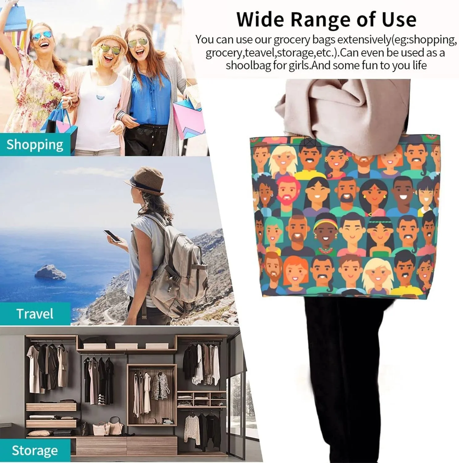 ASYG Funny Shoulder Bag Art Bags Storage Handle Women Shopping Bag Portable Women Bag