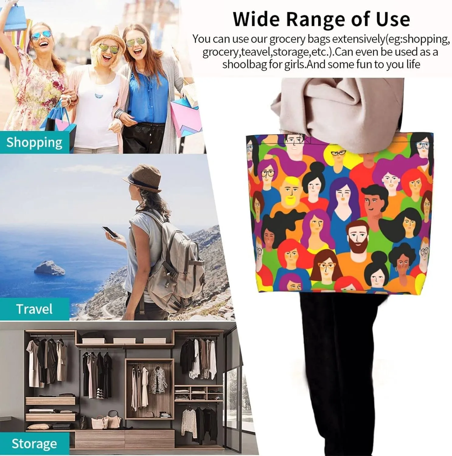 ASYG Funny Shoulder Bag Art Bags Storage Handle Women Shopping Bag Portable Women Bag