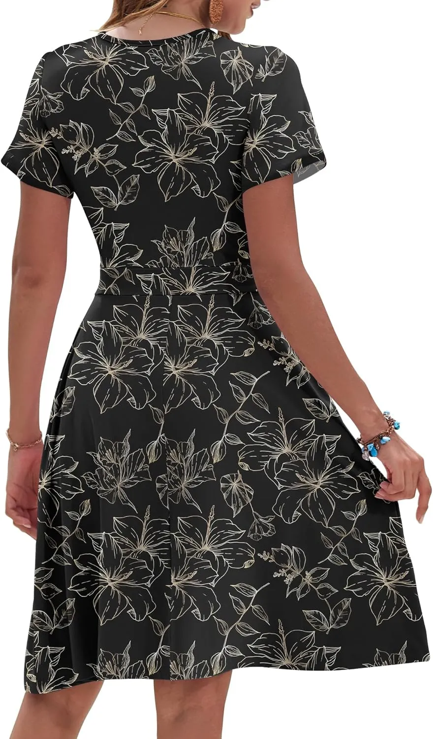 AUSELILY Womens Summer Dresses 2025 Short Sleeve V Neck Floral Sundress with Pockets