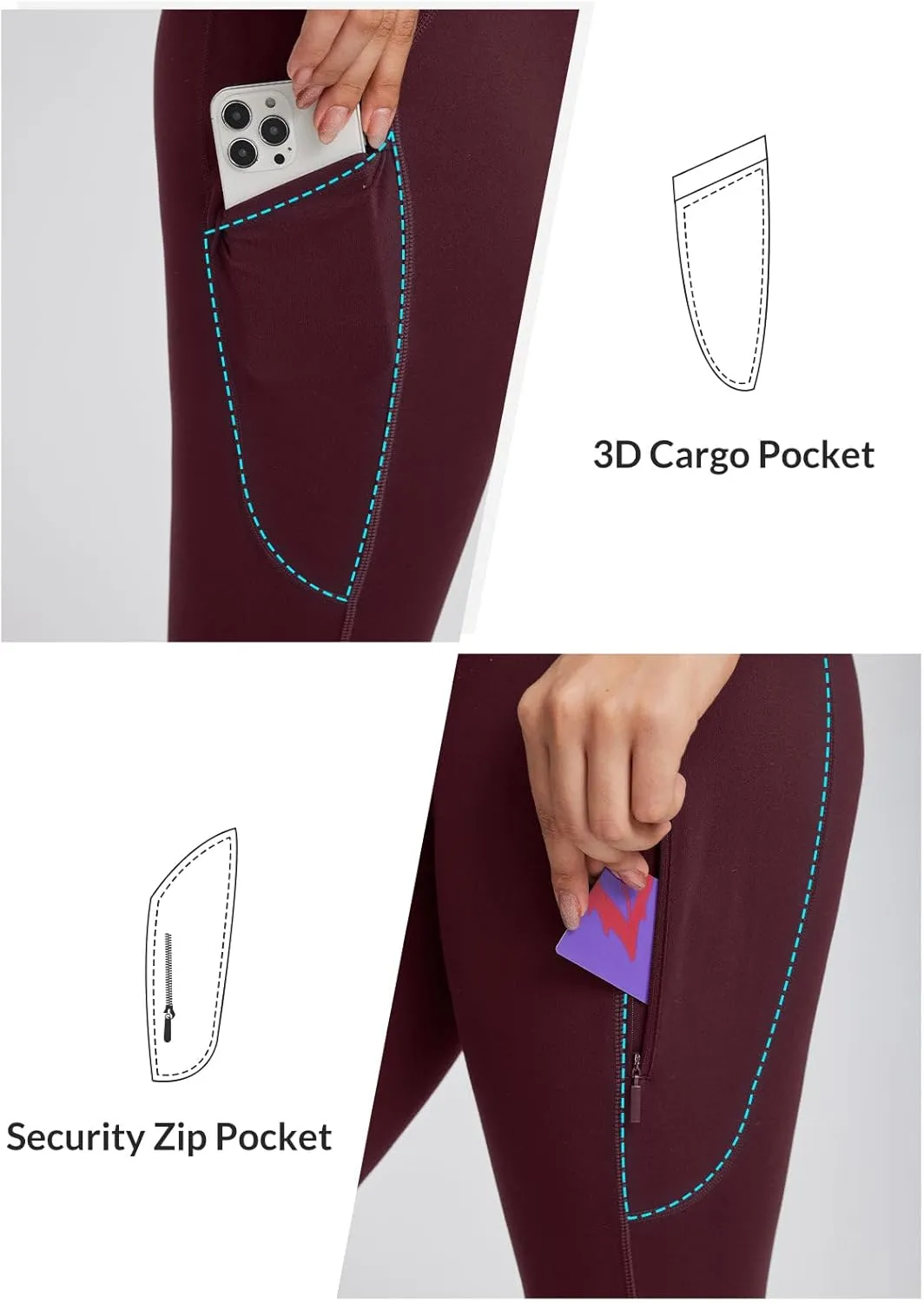 baleaf Women's High Waist Leggings with Pocket Hiking Pants Tummy Control 3 Pocket for Athletic Outdoor Running
