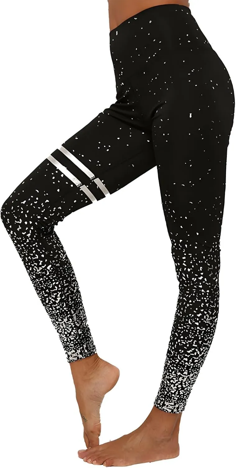 BBY Women's High Waisted Yoga Pants 7/8 Length Leggings with Black foil Stamping