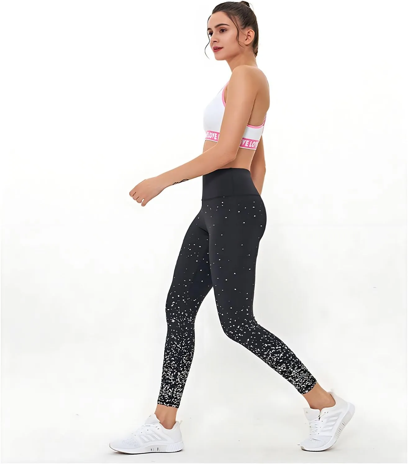 BBY Women's High Waisted Yoga Pants 7/8 Length Leggings with Black foil Stamping
