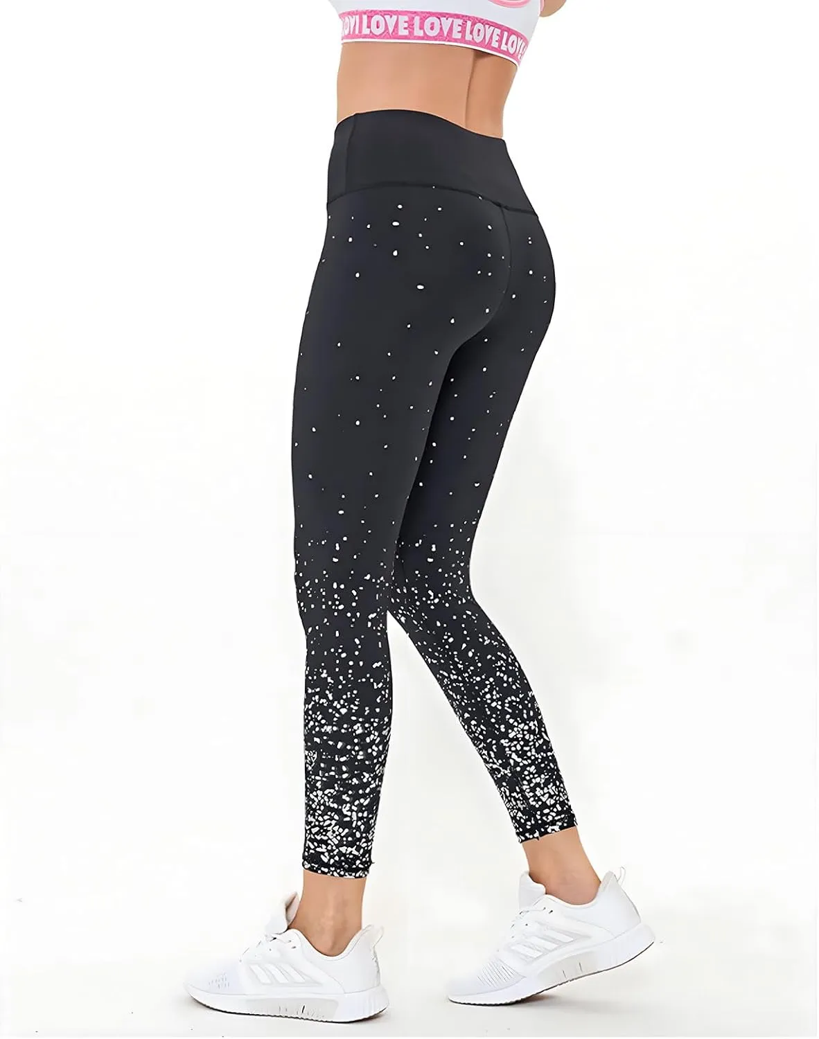 BBY Women's High Waisted Yoga Pants 7/8 Length Leggings with Black foil Stamping
